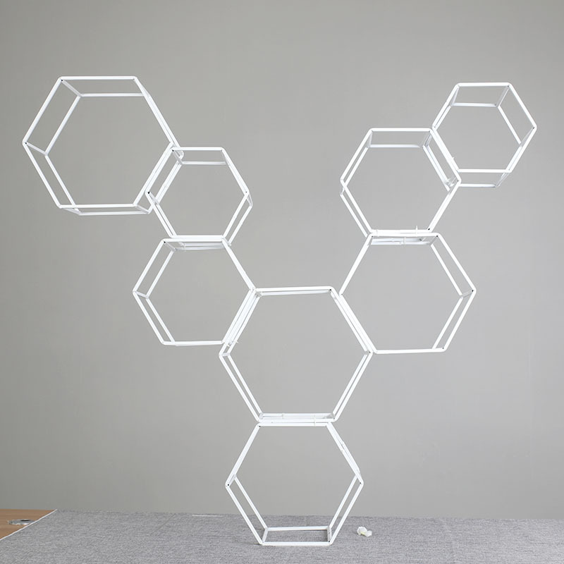 新款六边形菱形创意摆件t台路引铁艺烤漆花架婚庆道具舞台布置