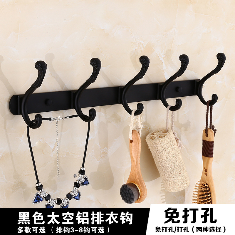 黑色衣帽钩排钩 挂衣架门后勾挂衣服挂钩仿古衣钩衣柜钩酒店
