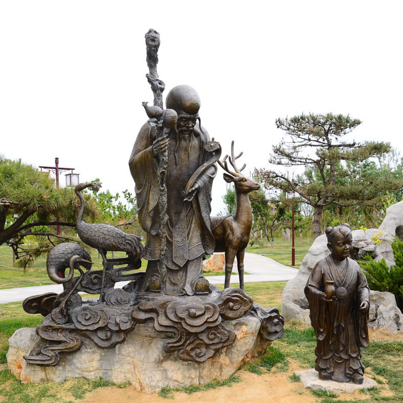 童子祝寿大寿星南极仙翁雕塑铸铜玻璃钢公园户外景区景观摆件