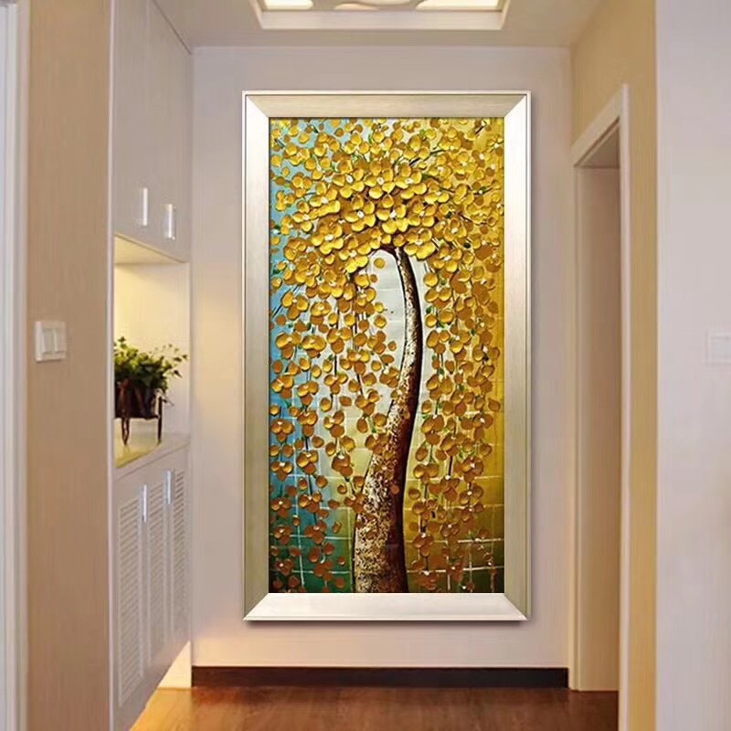 摇钱树金钱树 65*130精品苏绣蚕丝玄关装饰挂画客厅家居商务送礼