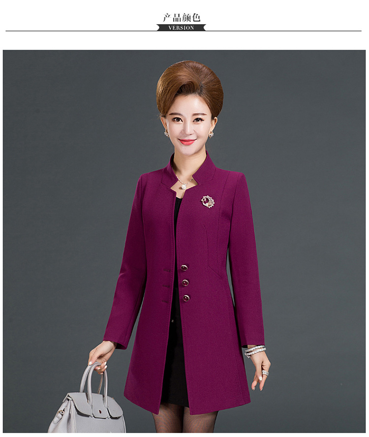 中老年女装韩版春秋装外套长袖妈妈装中年妇女立领中长款外套上衣