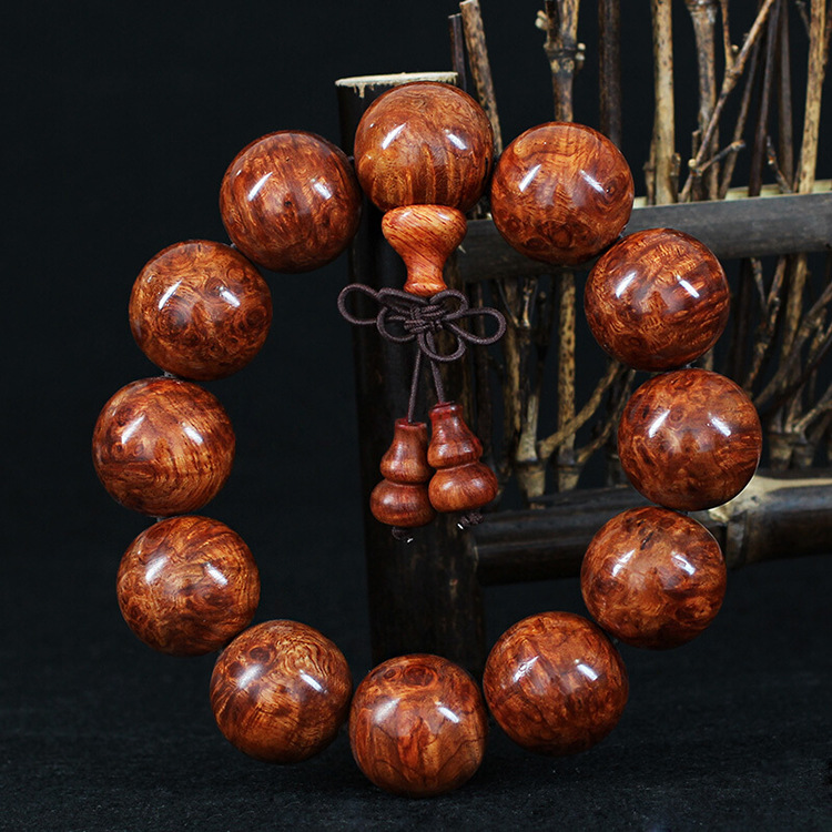 缅甸黄花梨2.0满瘤疤手串老料高油性樱子顺纹男女花梨木佛珠手链