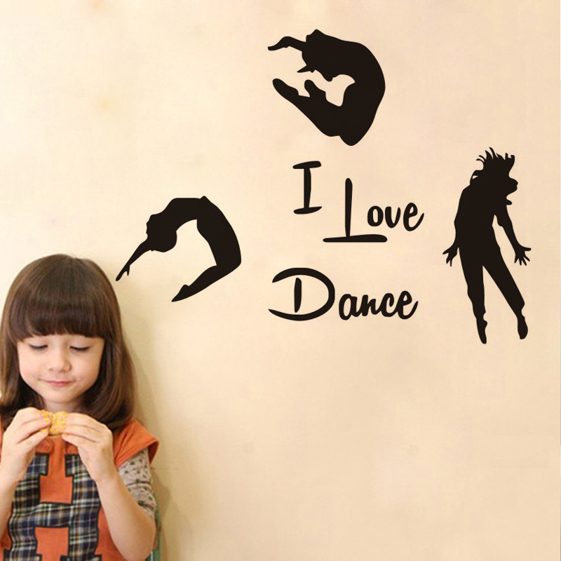 i love dance瑜伽三人舞者外贸新款舞蹈英文客厅卧室装饰墙 js138