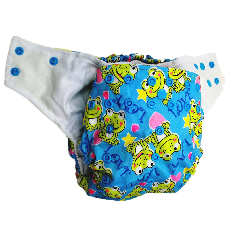 婴秀彩色拼耳朵 印花 易洗 透气可调节 牛仔布尿不湿尿裤厂家直销
