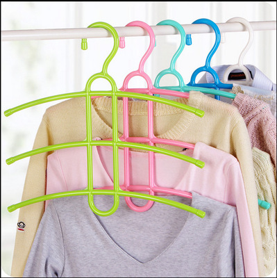 厂家直销 三层防滑塑料晾衣架 鱼骨型多层衣服挂架多彩衣架 xh