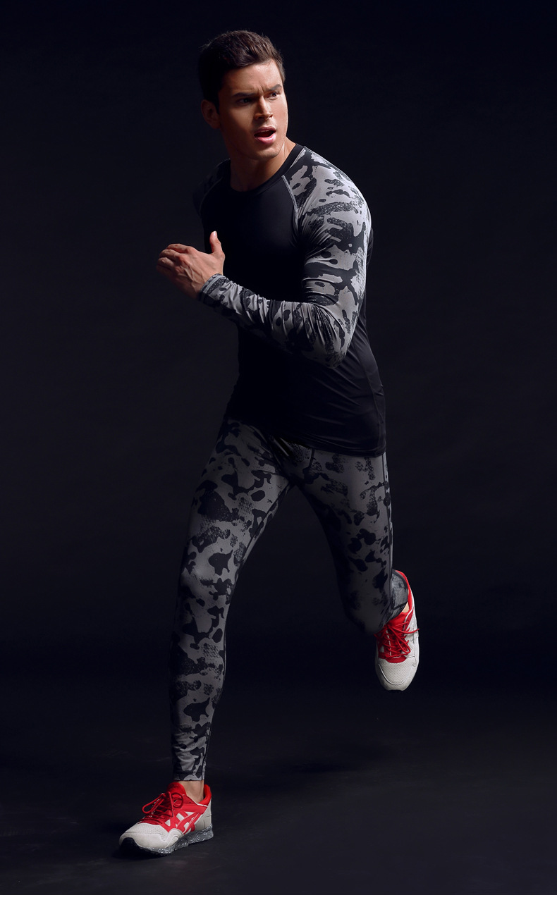 新款健身运动裤男速干弹力紧身裤跑步篮球训练压缩裤亚马逊爆款