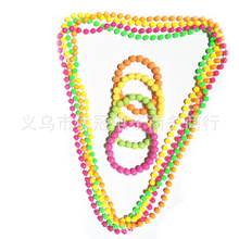 热销80s neon beaded bracelets霓虹实色项链塑料舞会连线珠链