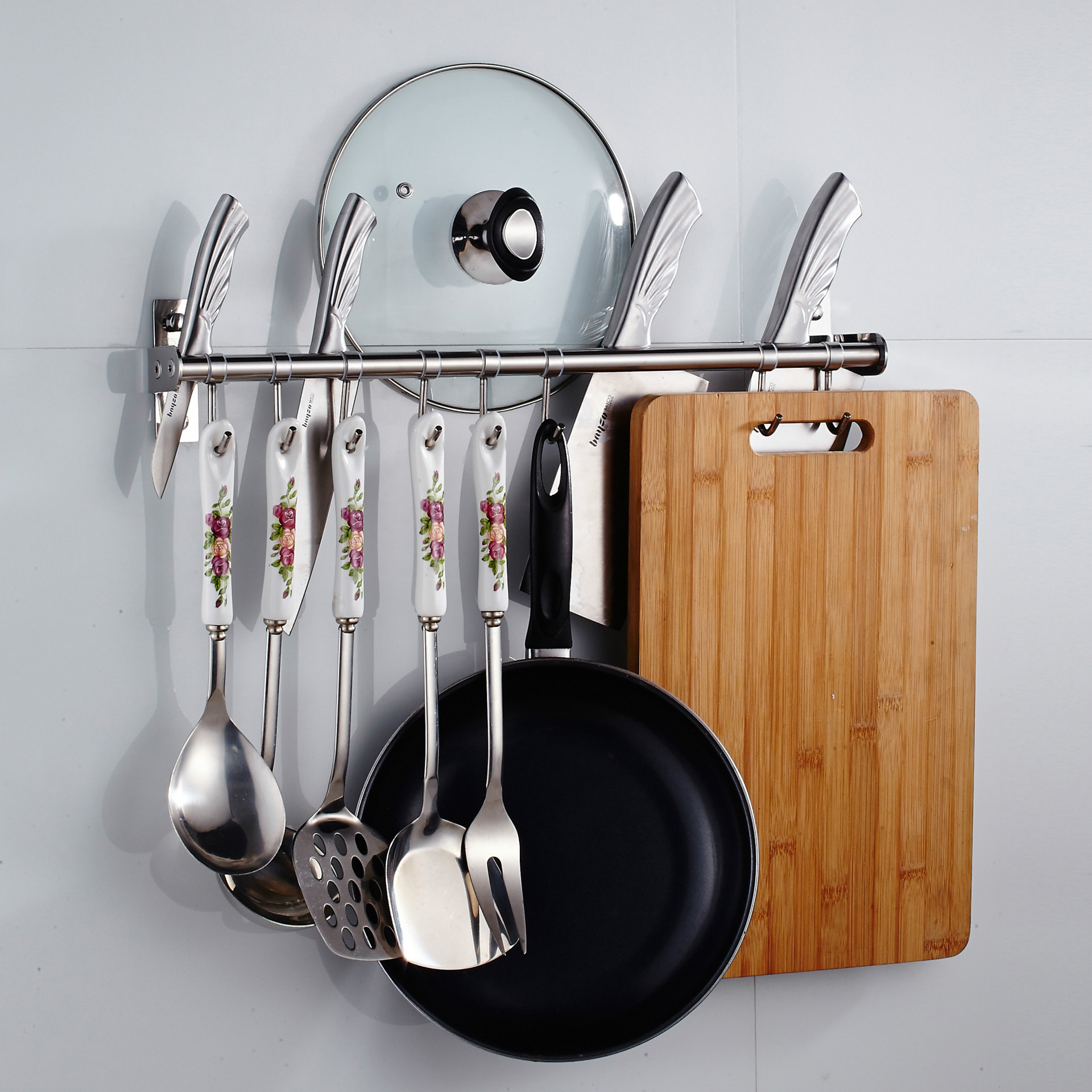 304不锈钢厨房挂件挂架多功能挂杆 厨房置物架壁挂收纳刀架带挂钩