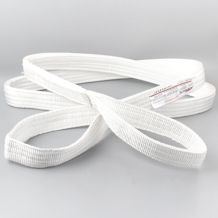 Thick Cut-Resistant Lifting Belt Widened Flat Crane Sling White Industrial Sling with Two-Head Buckle