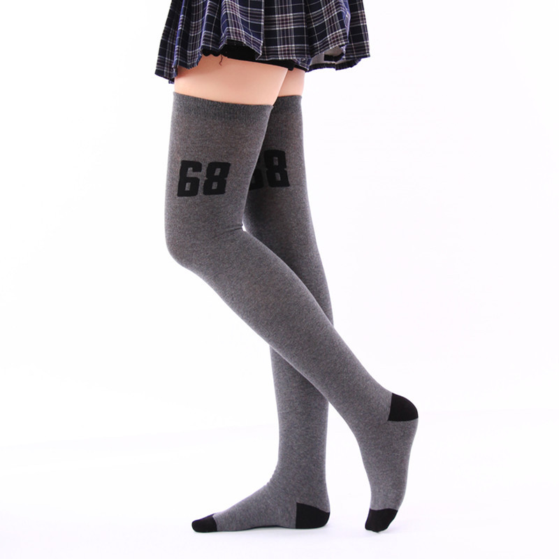 秋季黑色灰色显瘦23数字加肥长筒袜针织棉质68过膝袜长腿袜子批发
