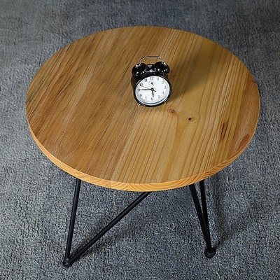 美式简易铁艺实木咖啡桌loft工业风小圆桌茶几 休闲客厅沙发角几