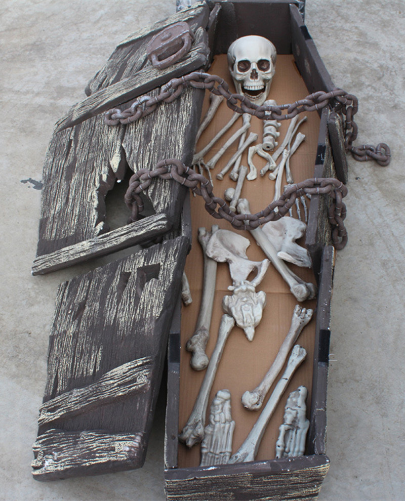 万圣节密室鬼屋装饰道具 逼真僵尸木乃伊干尸大棺材160cm仿真棺材