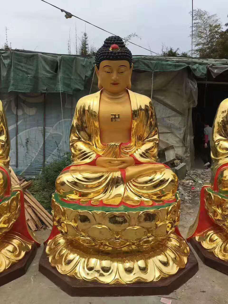 厂家制造带背光1米8贴金西方三圣纯铜大型寺庙佛像