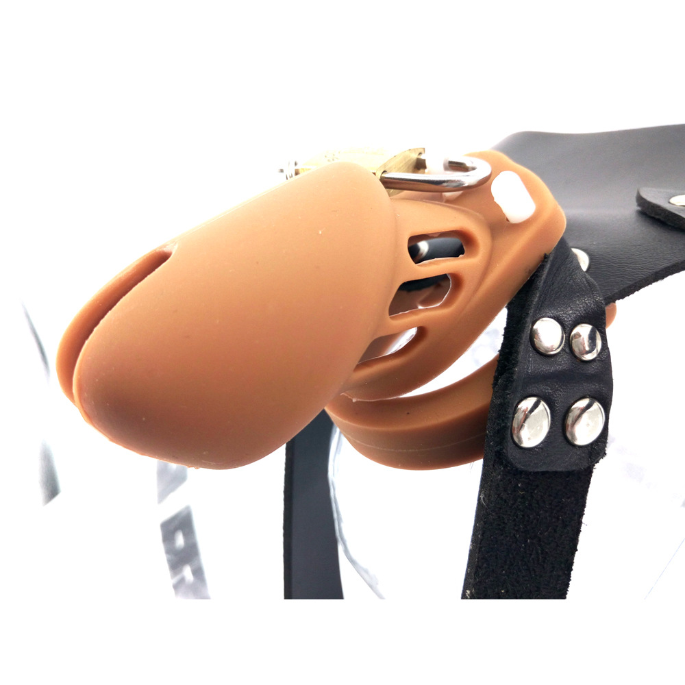 棕色硅胶cb6000穿戴贞操装置jj锁贞操带 阴茎硅胶笼子束缚 阴囊套