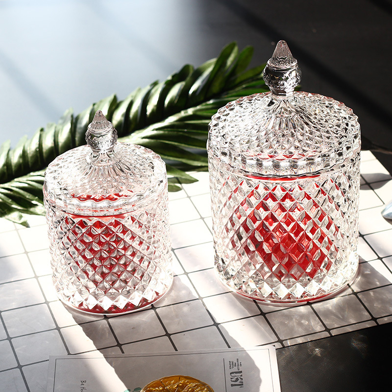 Color Glass Jar Storage Jar European Style Roman Snack Jar Wedding Jewelry Box with Lid Candy Dish Cotton Box Candle