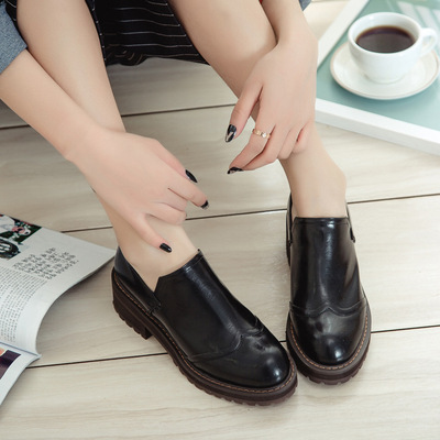 新款时尚圆头小皮鞋女 英伦复古单鞋女 圆头森系小女生平底鞋减龄