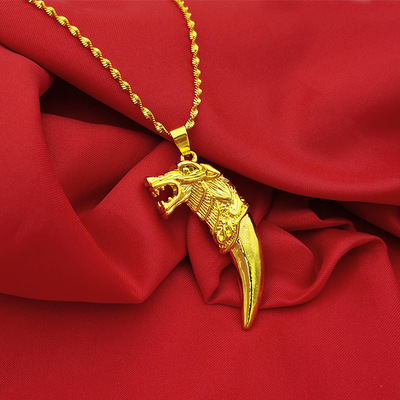 妮优饰品 越南沙金狼牙吊坠 纯铜镀金仿黄金小狼牙项饰货源批发