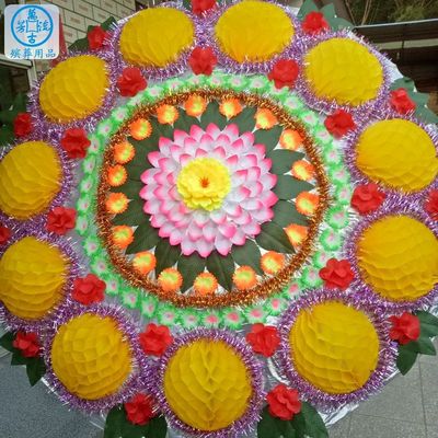 2米单层伞式荷花瓣大球布花圈 手提袋装批发花圈厂家直销殡葬用品