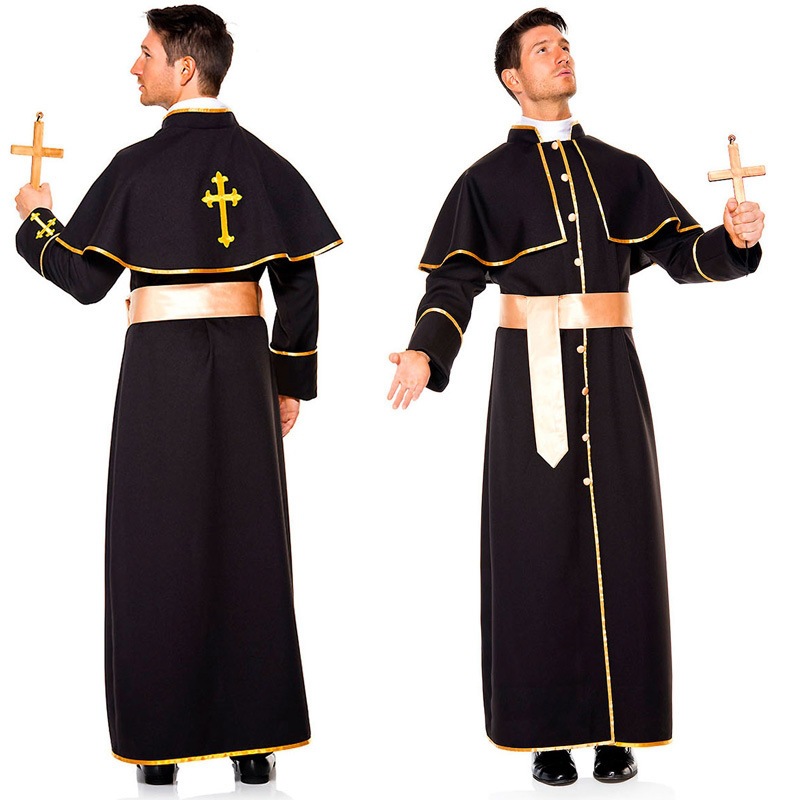 万圣节cosplay服装 化妆舞会表演服 成人教士服 神父服 牧师衣服