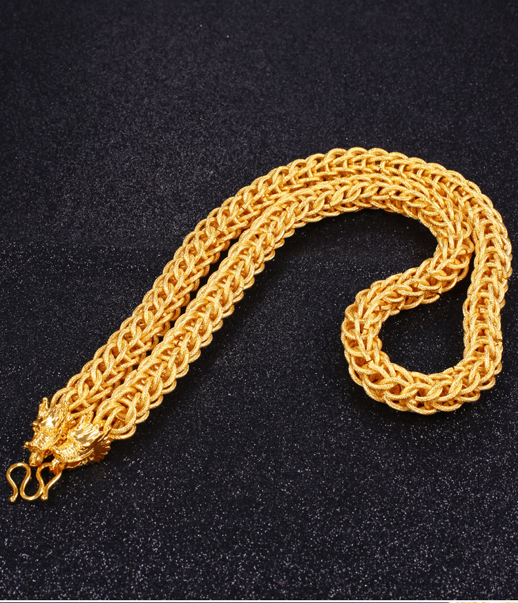 双龙头佛牌泰国链霸气镀黄金项链 越南沙金男士龙头项链164克