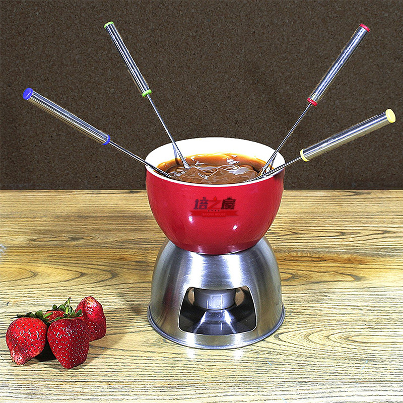 Multi-Color 24cm Stainless Steel Dessert Fork Six-Piece Cheese Chocolate Hot Pot Fruit Fork