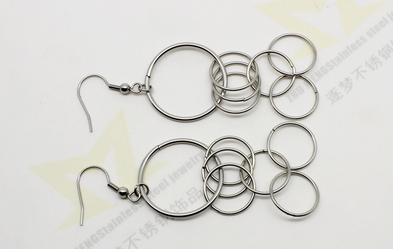 批发2017新款不锈钢七连环线圈流苏耳环网络热卖鱼钩耳钉厂价直销