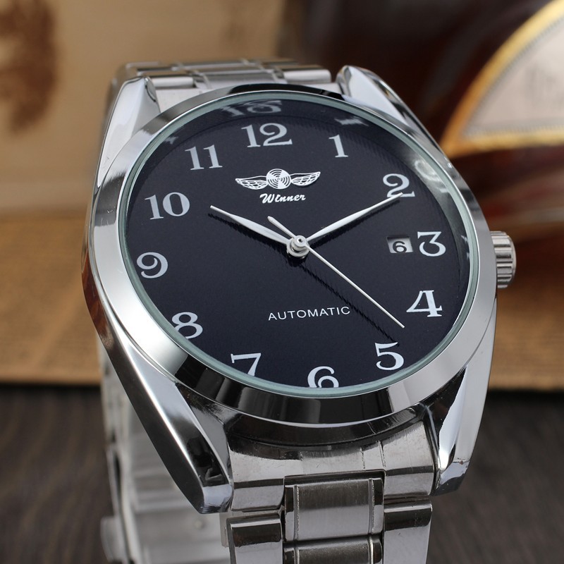 胜利者 winner 瑞士男士时尚休闲 钢带简约超薄 全自动机械手表