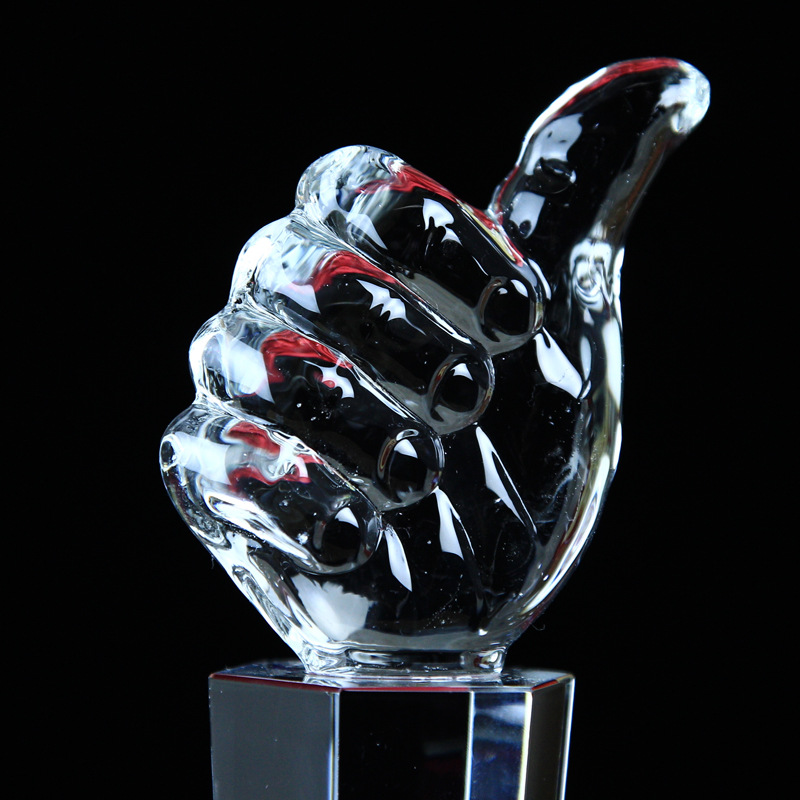 水晶大拇指奖杯奖牌定制 荣誉水晶奖杯摆件 年终嘉奖工艺品