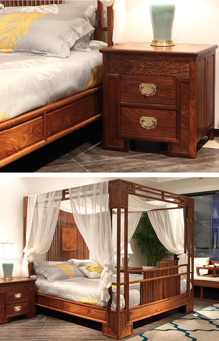 新定制红木刺猬紫檀 仿苏梨荣麟京瓷家具 花梨木新中式架子床卧房