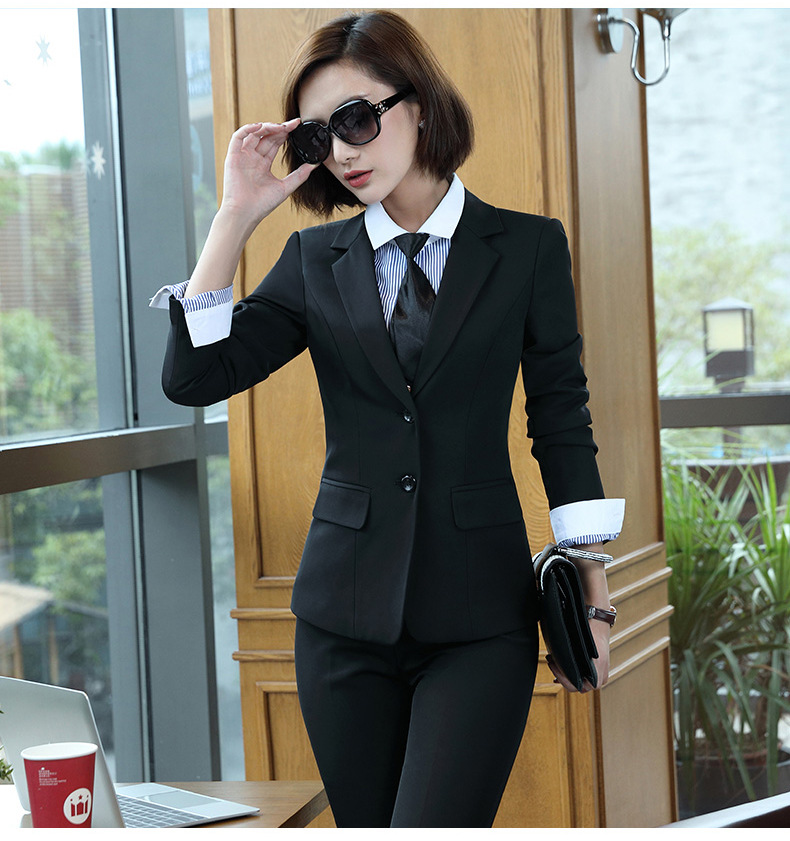 秋冬加厚经典款大码女装职业工作服长袖两扣翻盖修身小西装西服套