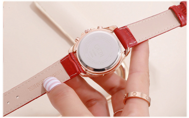 歌迪gedi皮带款潮流百搭圆形表盘石英表女士防水休闲手表批发代理