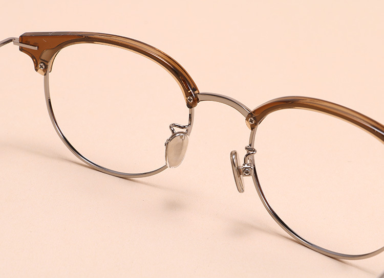 复古文艺超轻近视眼镜框tr90圆形半框复古镜架男女款透粉色10017