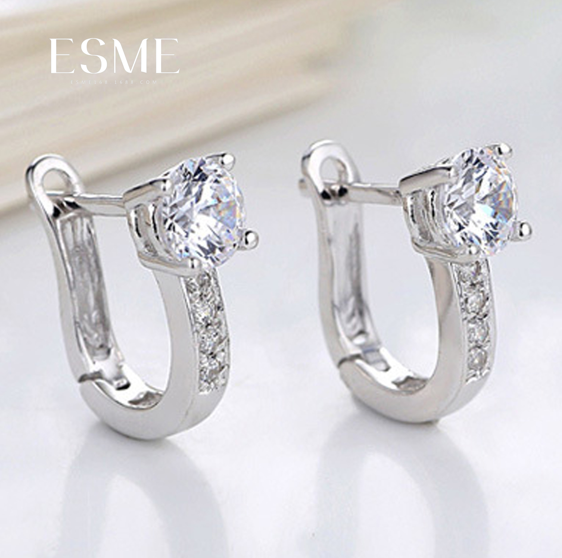 esme饰品厂家 香港明星同款耳扣耳坠 韩版耳圈时尚银耳环耳扣 女