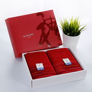 金号毛巾礼盒装 纯棉提花礼品毛巾两件套舒适 成人
