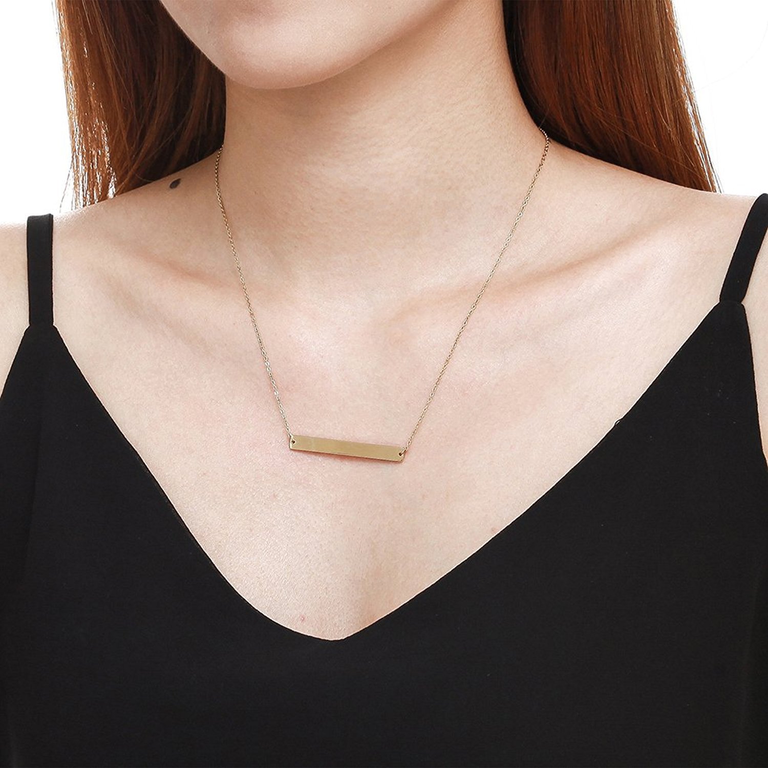 字母a数字定制 不锈钢长方形长条项链吊坠锁骨链母亲节礼物