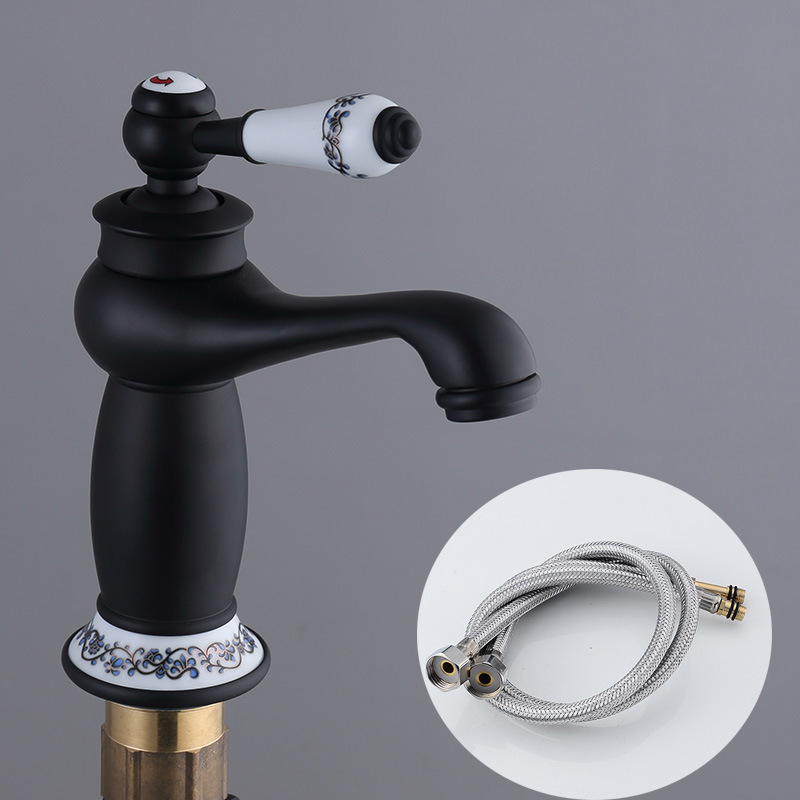 Factory Price Wholesale European Antique Copper Body Rose Gold Titanium Jade Magic Lamp Basin Hot and Cold Faucet One Piece Dropshipping Water Tap