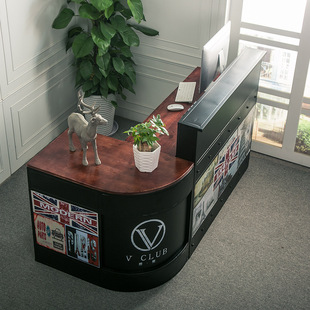 loft实木铁艺收银台 简约时尚服装收银柜抽屉收纳咖啡厅接待前台