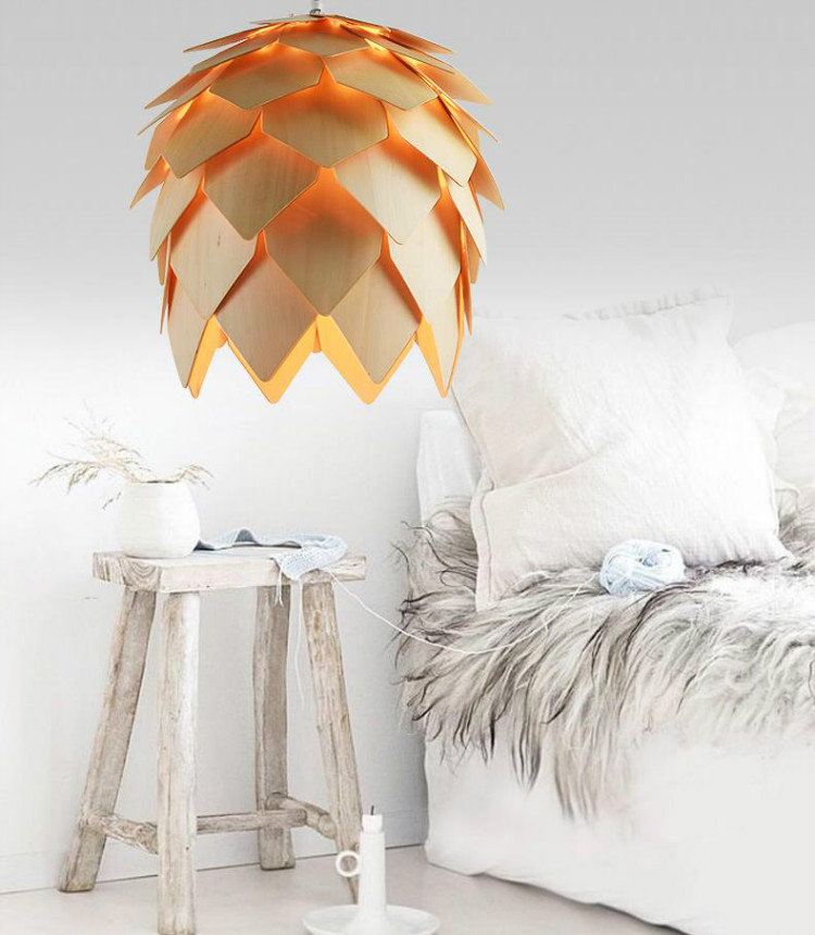 创意原木制菠萝单头吊灯饰 客厅阳台酒店餐厅茶楼松果实木艺吊灯