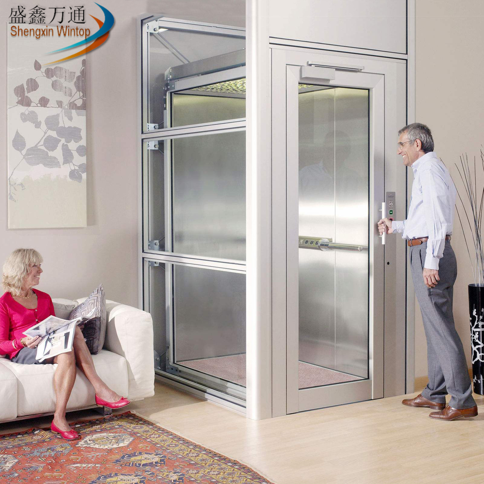 液压家用升降平台专业定制小型别墅电梯室内旋转楼梯两层家用电梯