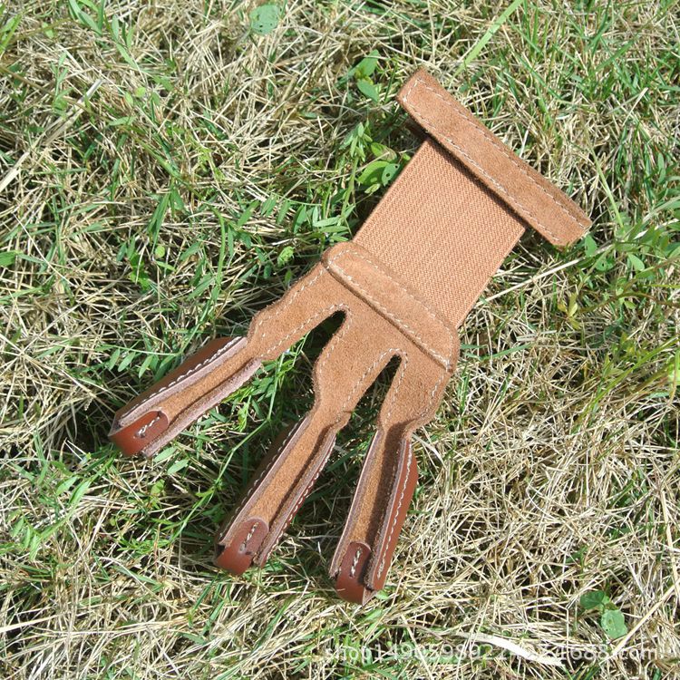 弓箭射箭器材护指护臂 真皮牛皮美猎 三指指套手套 传统反曲护指