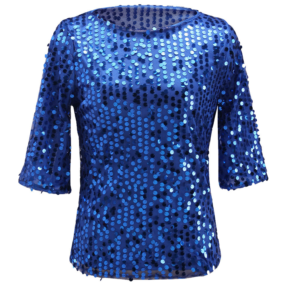 ebay速卖通外贸2018春夏季欧美闪耀亮片t恤女装上衣厂家直销