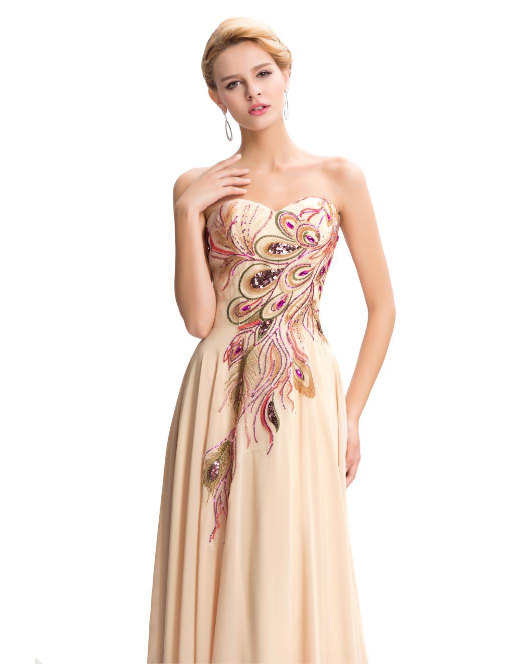 2019新款刺绣孔雀晚礼服拖地长海军蓝色紫色黑色晚礼服礼服雪纺