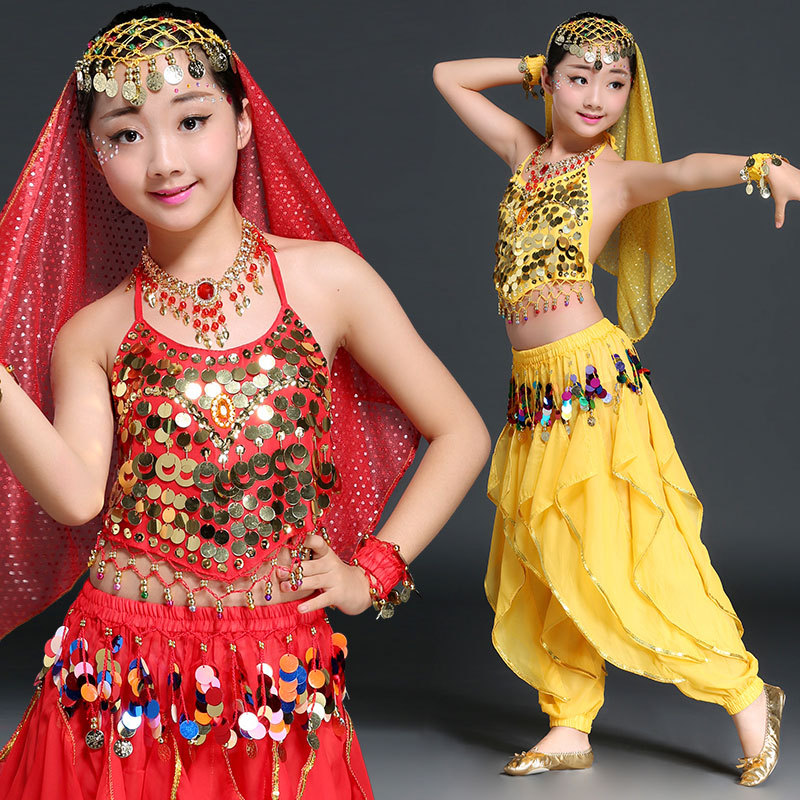 批发儿童肚皮舞服装演出服套装 幼儿园印度舞蹈表演服 彩片旋转裤