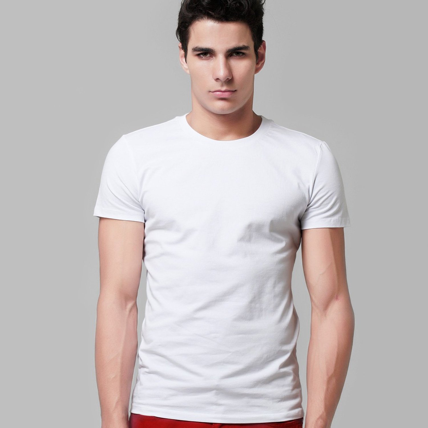短袖纯色圆领空白t恤衫休闲韩国40支棉莫代尔t恤男打底上衣热升华