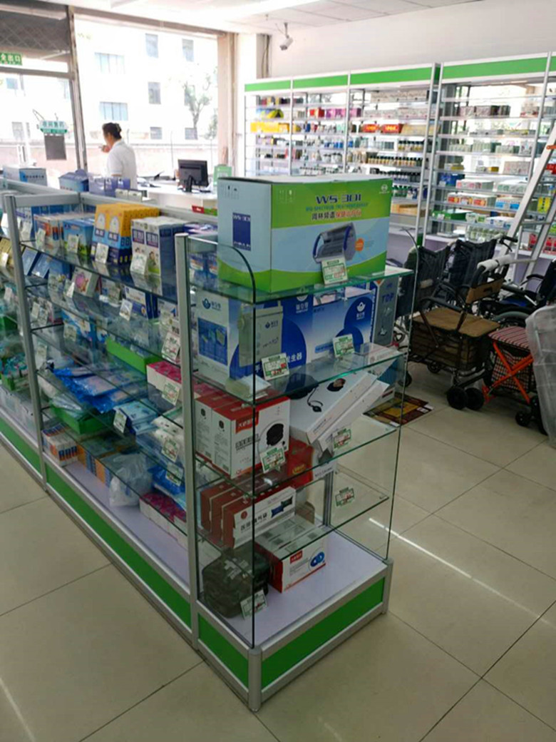 精品西药柜台医药药品柜玻璃展示柜药房药店展柜货柜中岛货架展架