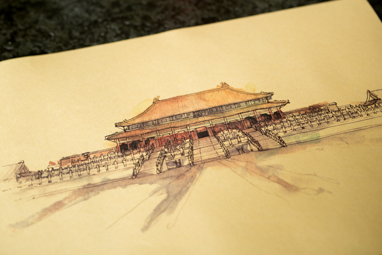【f040】北京故宫素描版 牛皮纸怀旧复古海报 酒吧咖啡馆装饰画