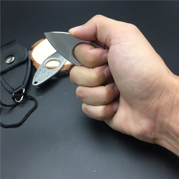 橄榄户外小刀高硬度锋利直刀迷你便携小刀指环刀创意edc小刀皮套