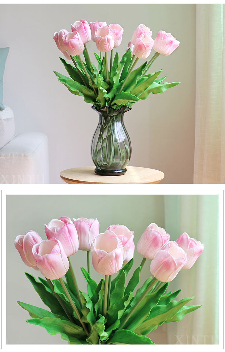 pu仿真郁金香跨境假花批发 家居手感插花盆景花艺摆件派对礼物花