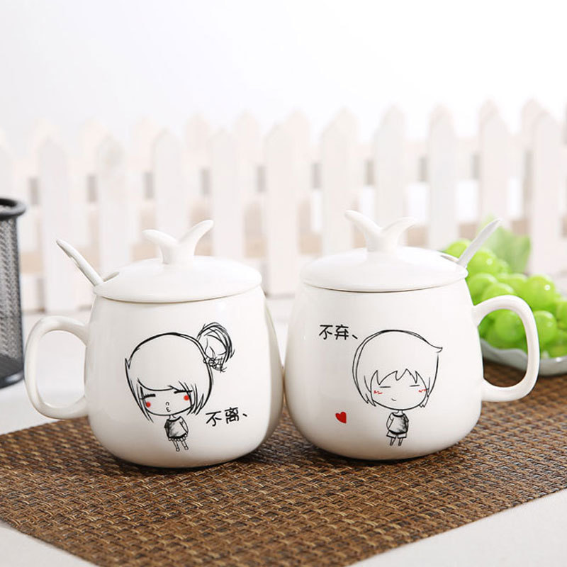创意不离不弃情侣杯子对杯 陶瓷杯 可爱水杯咖啡杯马克杯定制l