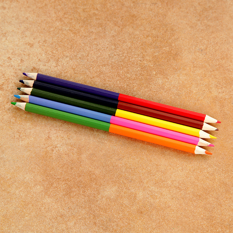 双色双头芯铅笔 木质圆杆铅笔 两头芯彩铅 两头双色大笔 软化红木